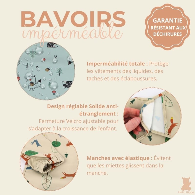 Lot de 2 bavoirs manches longues (Hello Hippo) - Image 2
