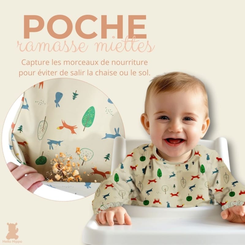 Lot de 2 bavoirs manches longues (Hello Hippo) - Image 3