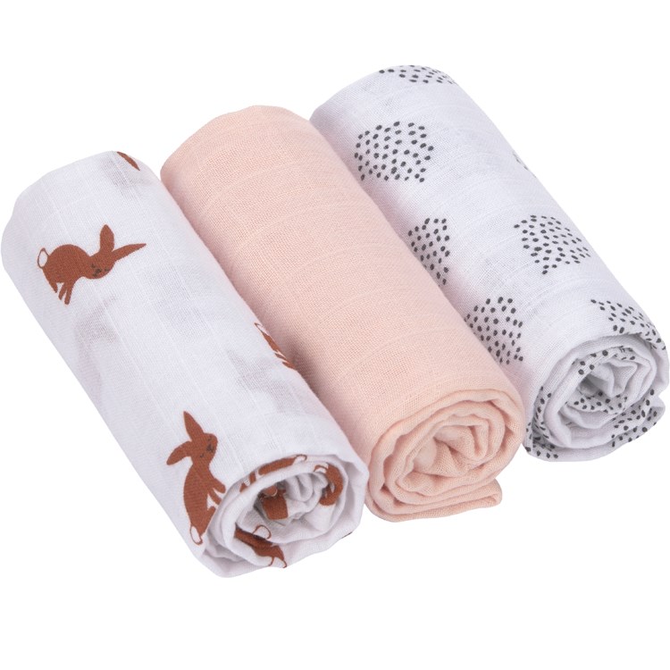 Lot de 3 langes en mousseline little forest lapin (60 x 60 cm)