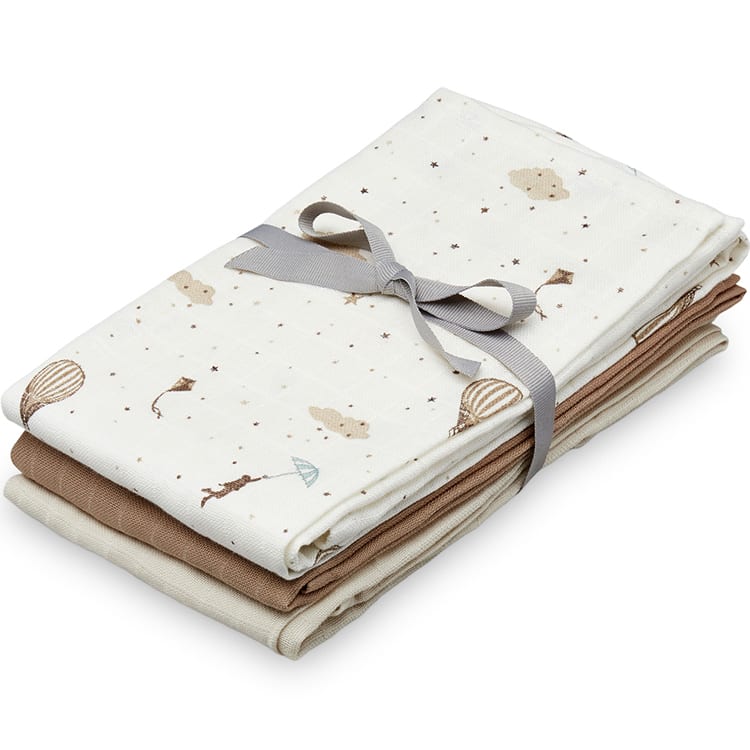 Lot de 3 langes bébé en coton bio dreamland (70 x 70 cm)