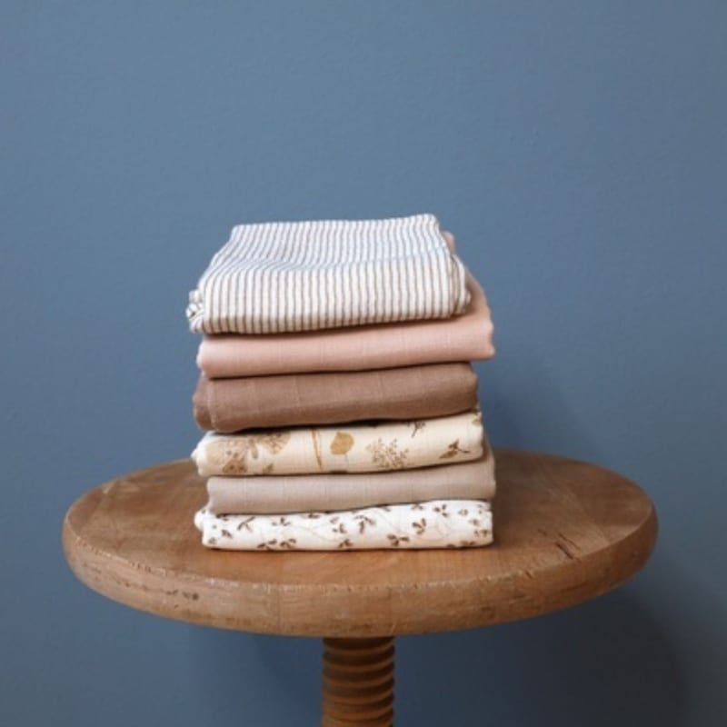 Lot de 3 langes en coton bio mix classic stripes camel (70 x 70 cm) (Cam Cam Copenhagen) - Image 1