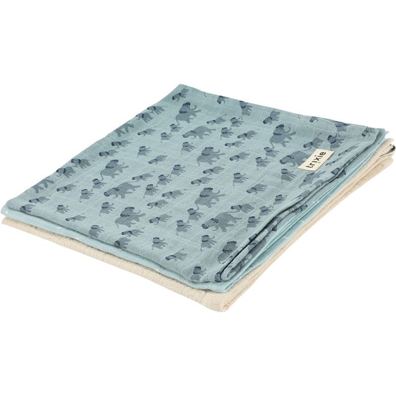 Lot de 3 langes en mousseline enchanting elephant (55 x 55 cm)