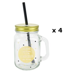 4 mason jar gobelet avec paille- etoiles
