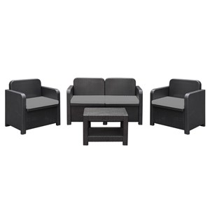 Salon jardin 4 places elphame rotin Noir