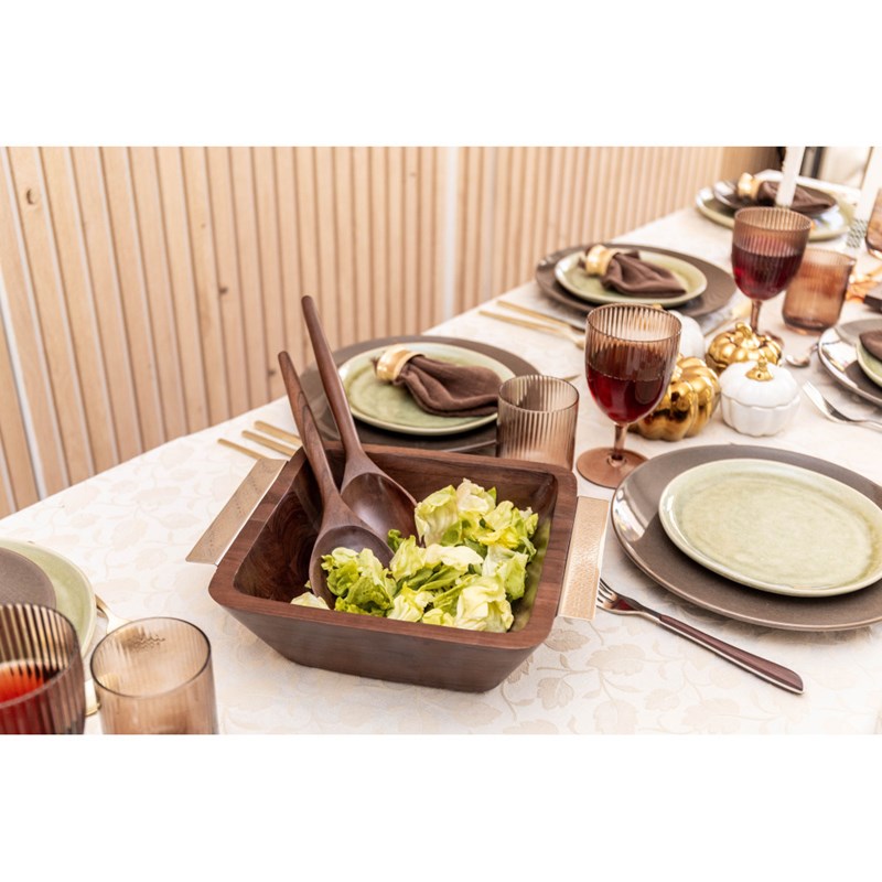 Saladier en bois avec poignées argent