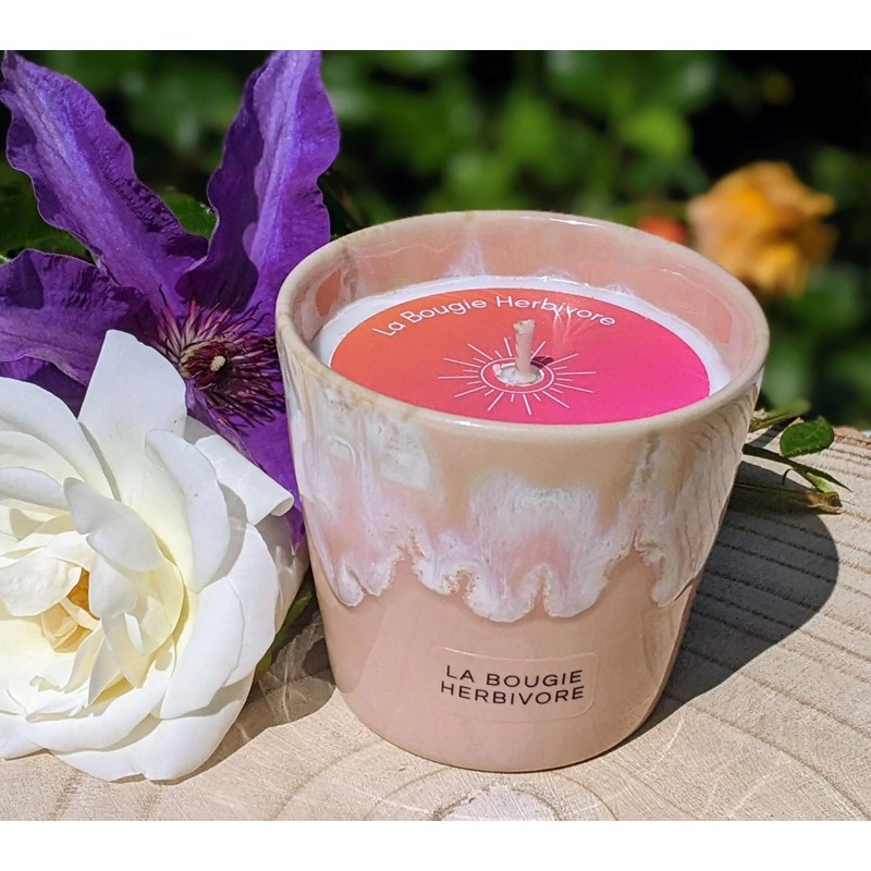 Bougie hibiscus - pot en grès