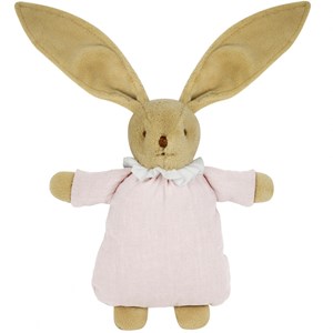 Peluche hochet lapin nid d'ange en coton bio rose poudré (20 cm)