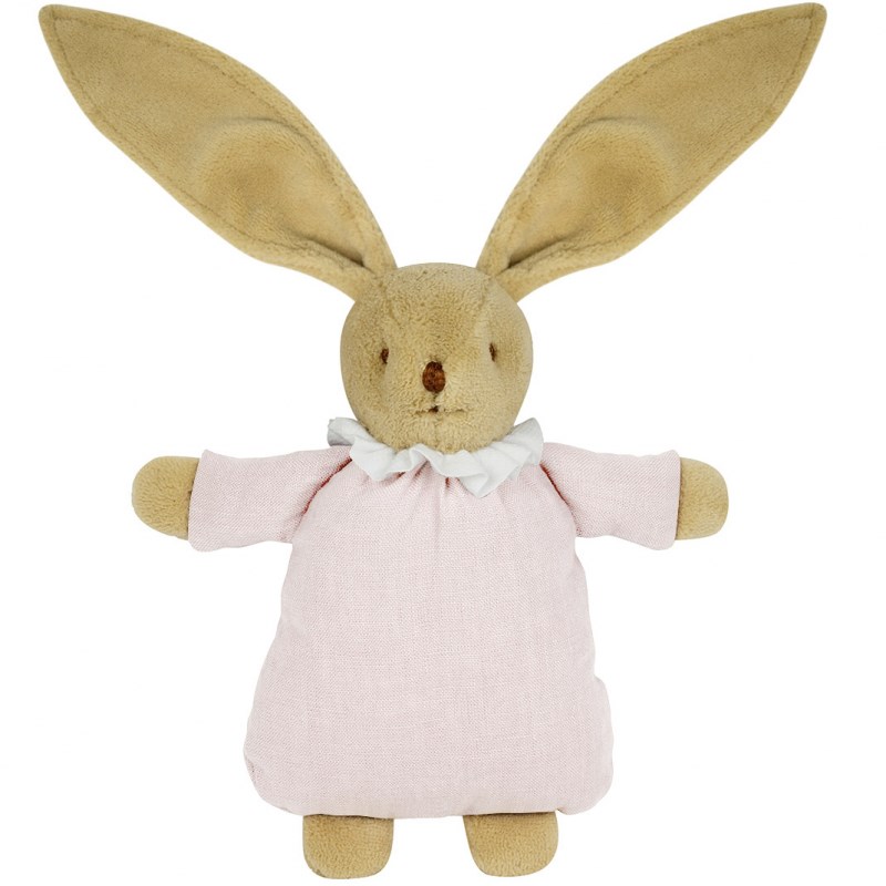 Peluche hochet lapin nid d'ange en coton bio rose poudré (20 cm)