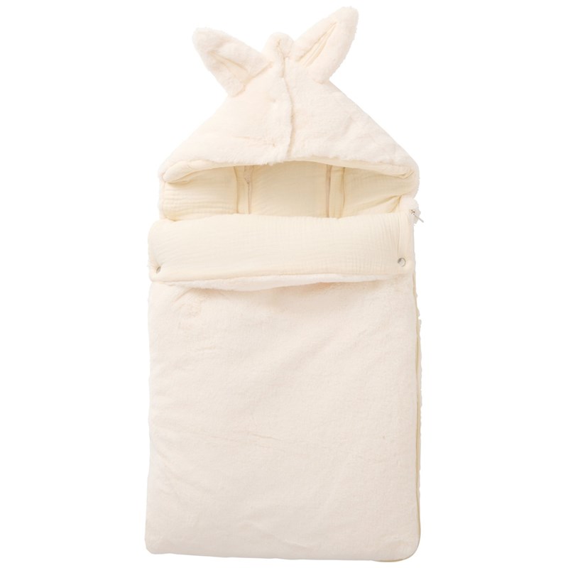 Nid d’ange fausse fourrure doublé gaze de coton ivoire (0-6 mois)