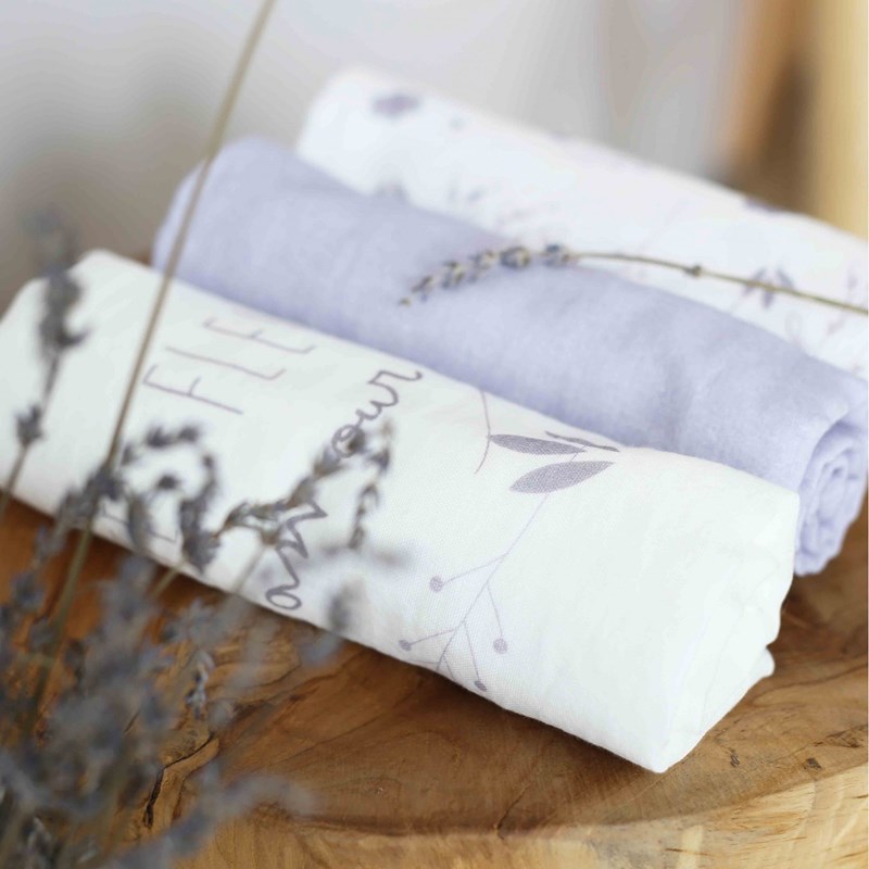 Lot de 3 langes lilas 70x70 cm