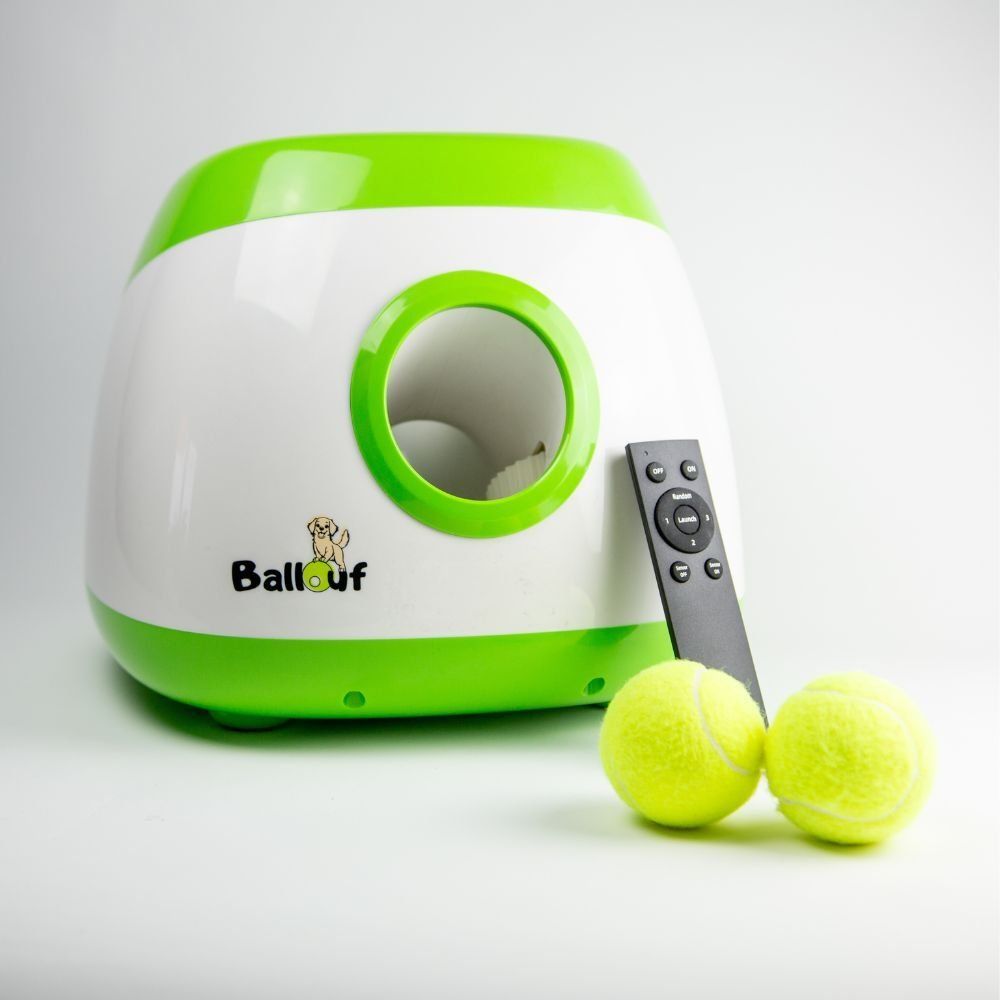 Climsom Ballouf Deluxe Lanceur Balles Chien - 6 Balles, Télécommande, 3 Distances