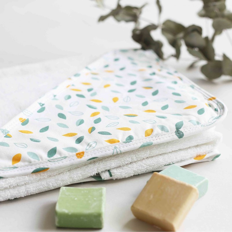 Set de bain bébé - modèle feuilles blanc