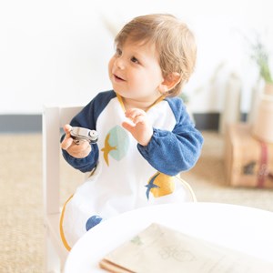 Bavoir imperméable manche longue bleu ma