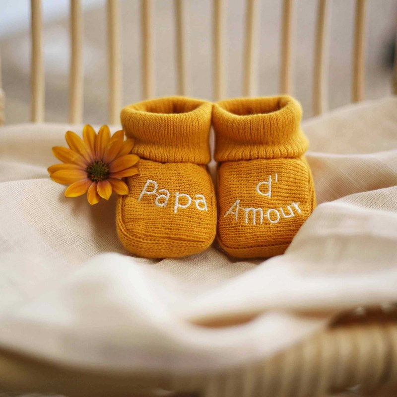 Chaussons naissance - message papa d'amo