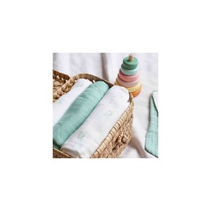 Lot de 3 langes bébé motif chats vert 70