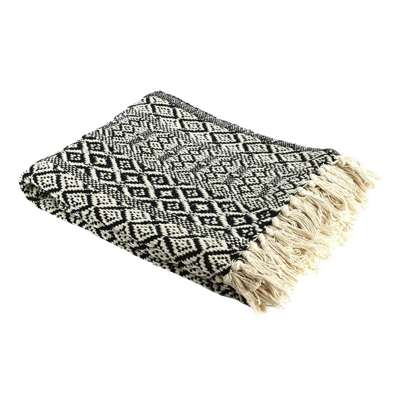 The Home Deco Factory - Plaid ethnique frange motif carreaux 120