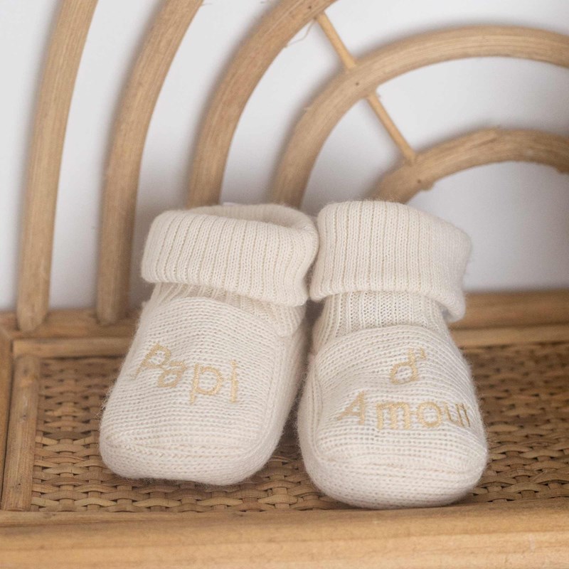 Chaussons bébé avec broderie papi d'amou