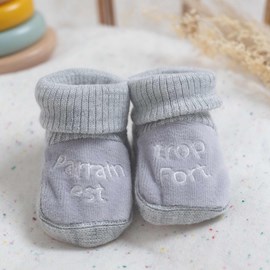 Chausson brodé parrain est trop fort gri