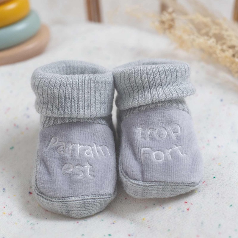 Chausson brodé parrain est trop fort gri