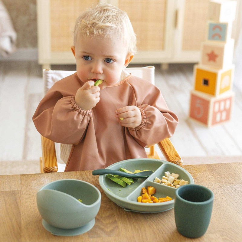 Kit repas silicone bébé - 2 pièces vert (Trois Kilos Sept) - Image 2