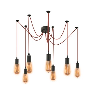 Suspension araignée 7 ampoules câble rou