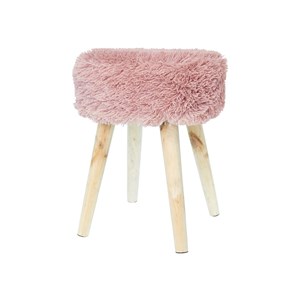 Tabouret fausse fourrure shaggy rose