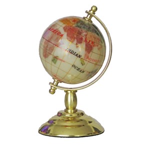 Globe terrestre 8cm blanc pied doré