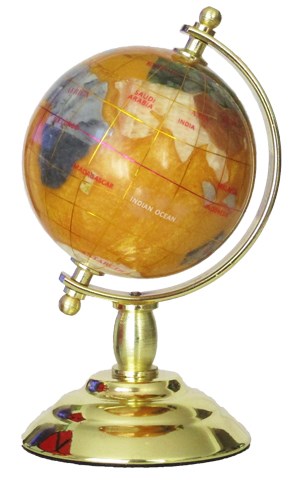 Globe terrestre 8cm cuivre pied doré
