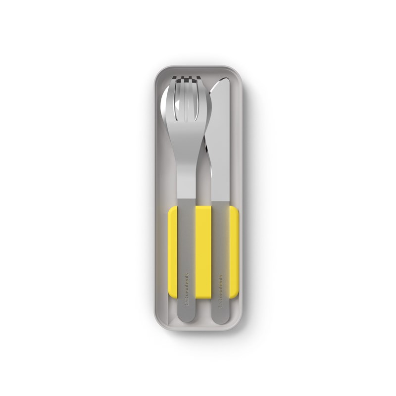Set de couverts inox avec boîtier jaune