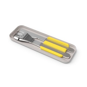 Set de couverts inox avec boîtier jaune