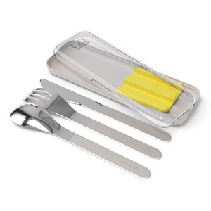 Set de couverts inox avec boîtier jaune