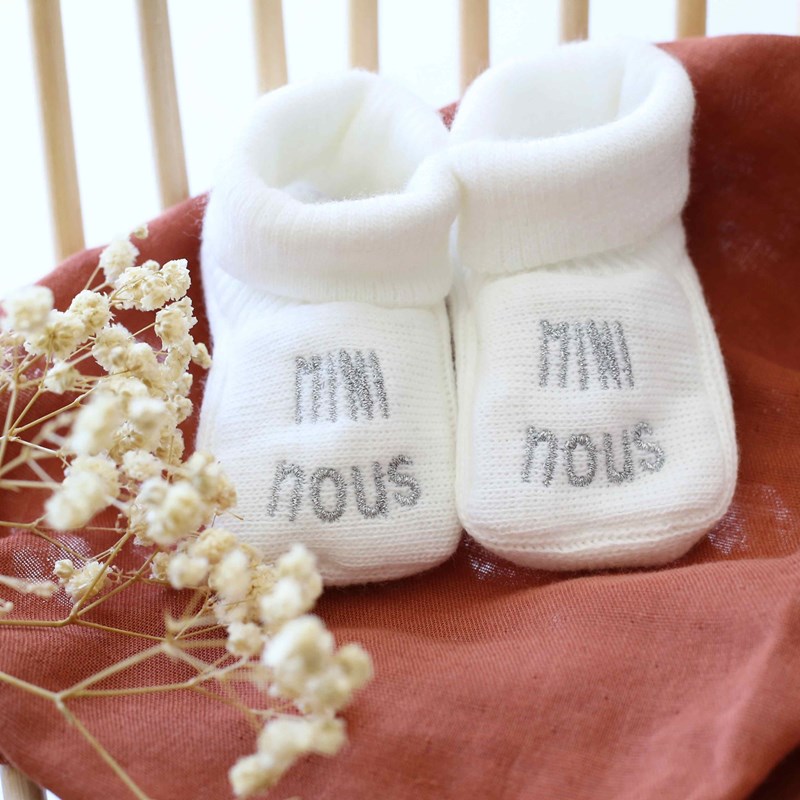 Chaussons naissance - mini nous blanc 0
