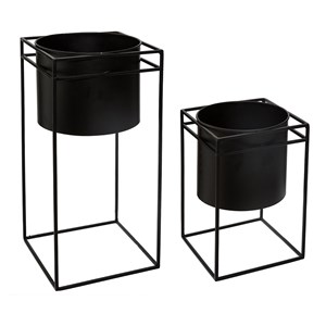 Lot de 2 pots en métal avec support noir