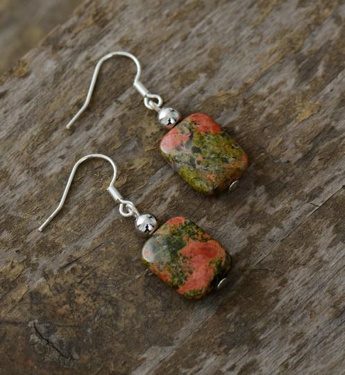 Boucles d'Oreilles Coeur Unakite 20mm | La Boutique des Chrétiens