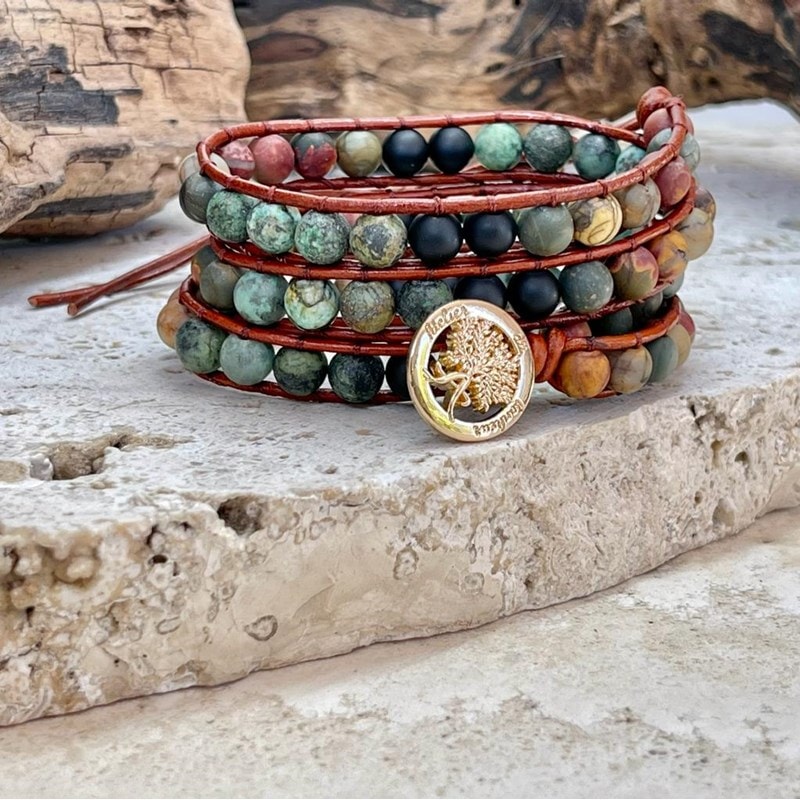 Bracelet élastique en perles vermeil plaqué or rose pierres turquoise -  Perle de Jade