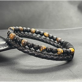 Bracelet en oeil de tigre et obsidienne