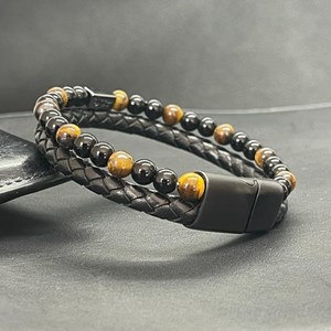 Bracelet en oeil de tigre et obsidienne