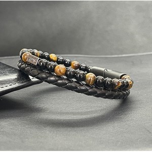 Bracelet en oeil de tigre et obsidienne