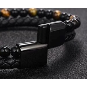 Bracelet en oeil de tigre et obsidienne