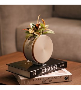 Jardinière ronde auto-arrosante beige