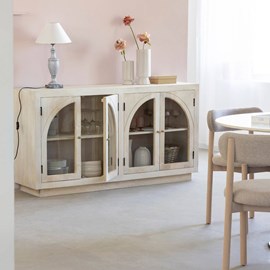 Buffet vitré en manguier blanchi