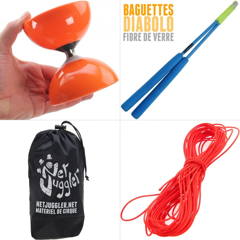 Diabolo roulement orange + baguettes pro