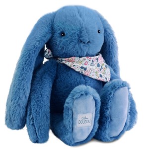 Peluche lapin fleurette bleu 35 cm