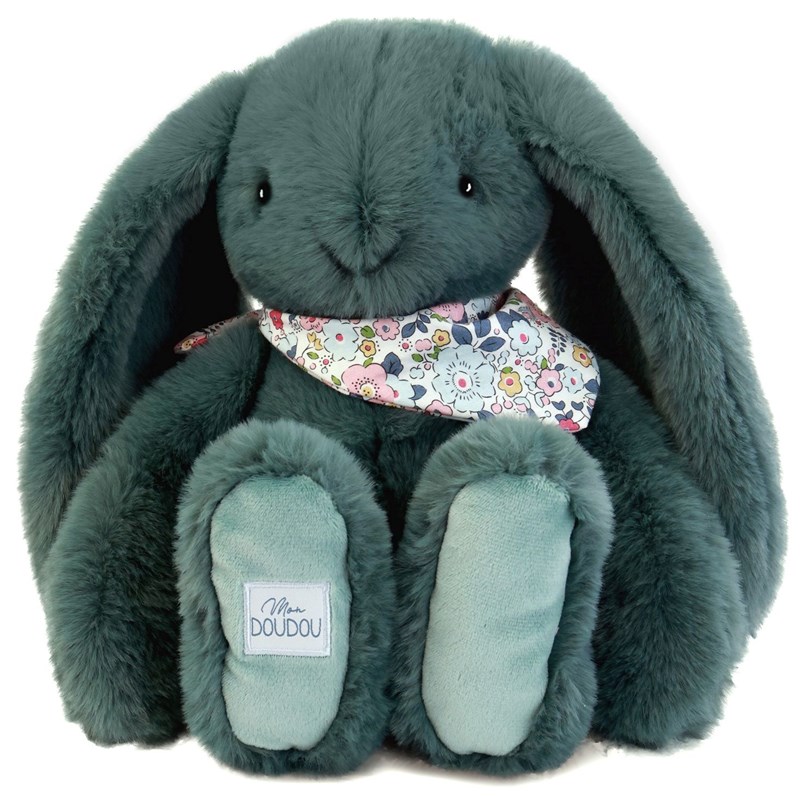 Mù - Peluche lapin fleurette vert 35 cm