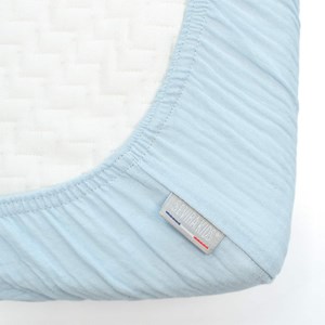 Drap housse berceau gaze de coton bleu