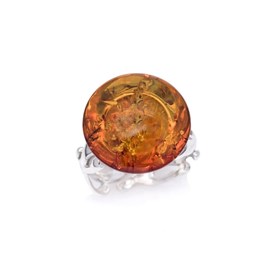 Bague argent ambre cognac - taille 56 mm