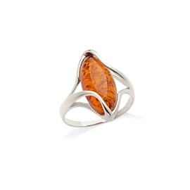 Bague argent ambre cognac - taille 60 mm