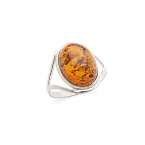 Bague argent ambre cognac - taille 56 mm