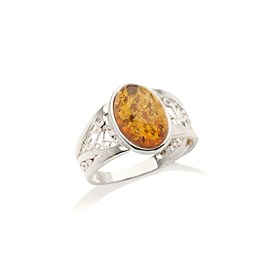 Bague argent ambre cognac - taille 50 mm