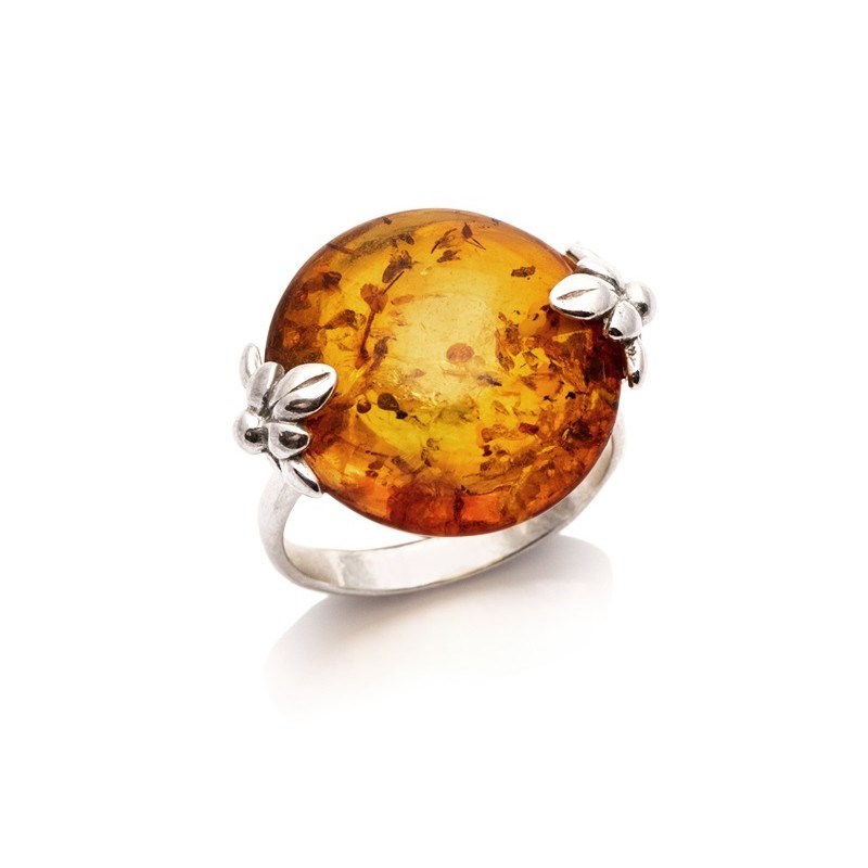 Bague argent ambre cognac - taille 58 mm